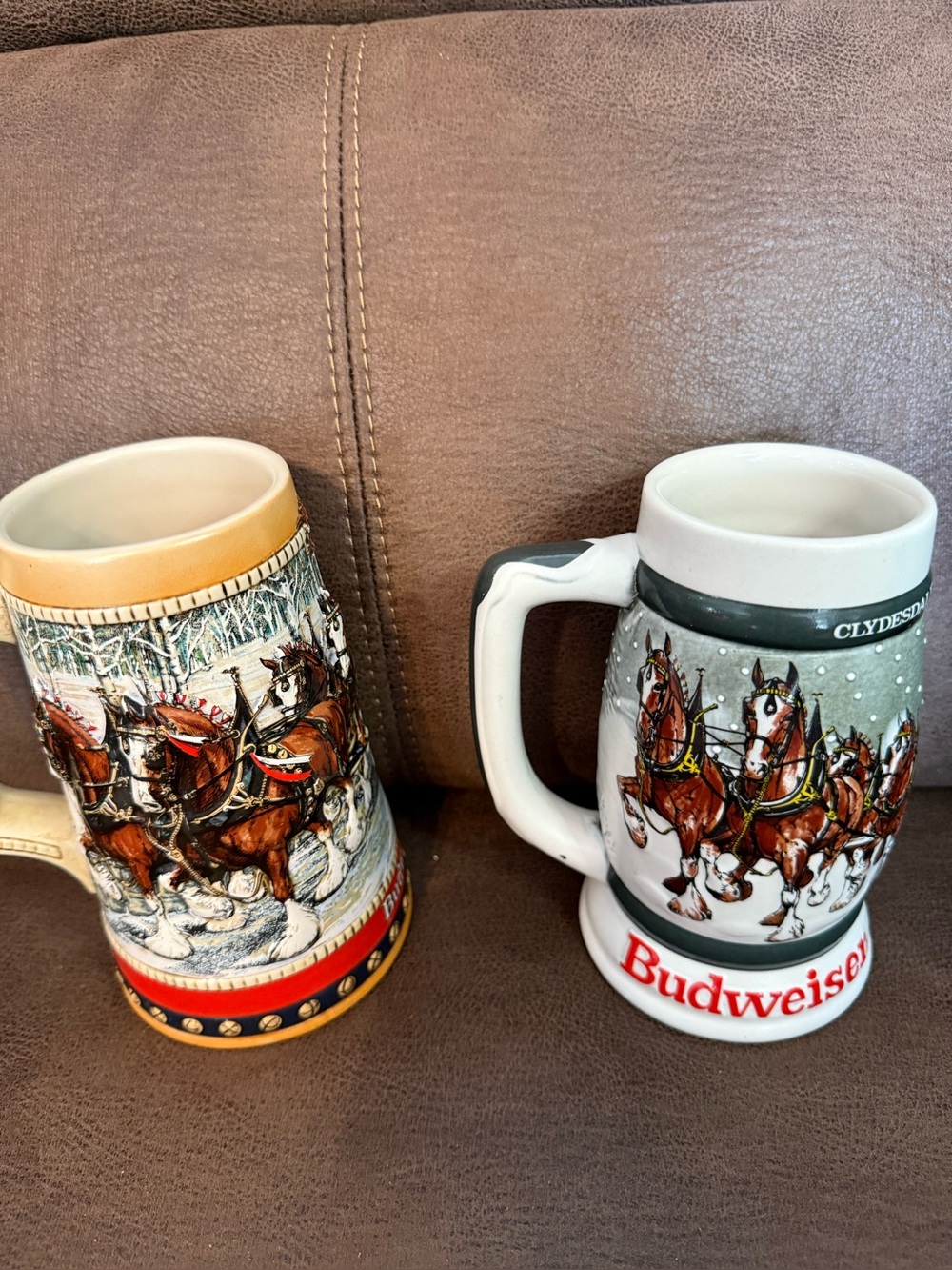 Budweiser 50th Anniversary ‘83And ‘88 Clydesdales Holiday Beer Stein Mug Vintage